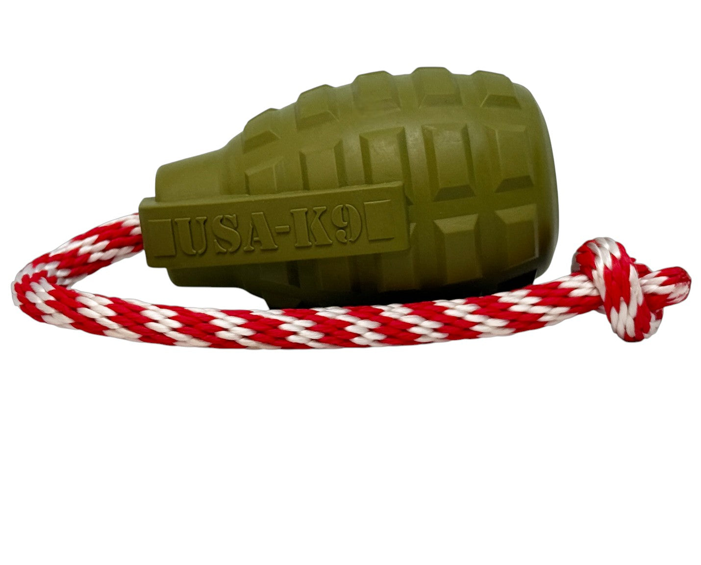 USA-K9 Grenade Shaped Rubber Dog Toy - Chew, Treat Dispenser & Tug Toy | USA - Army Green by SodaPup/True Dogs, LLC