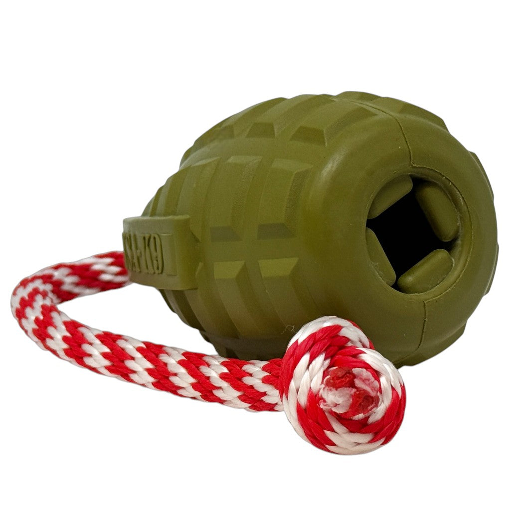 USA-K9 Grenade Shaped Rubber Dog Toy - Chew, Treat Dispenser & Tug Toy | USA - Army Green by SodaPup/True Dogs, LLC