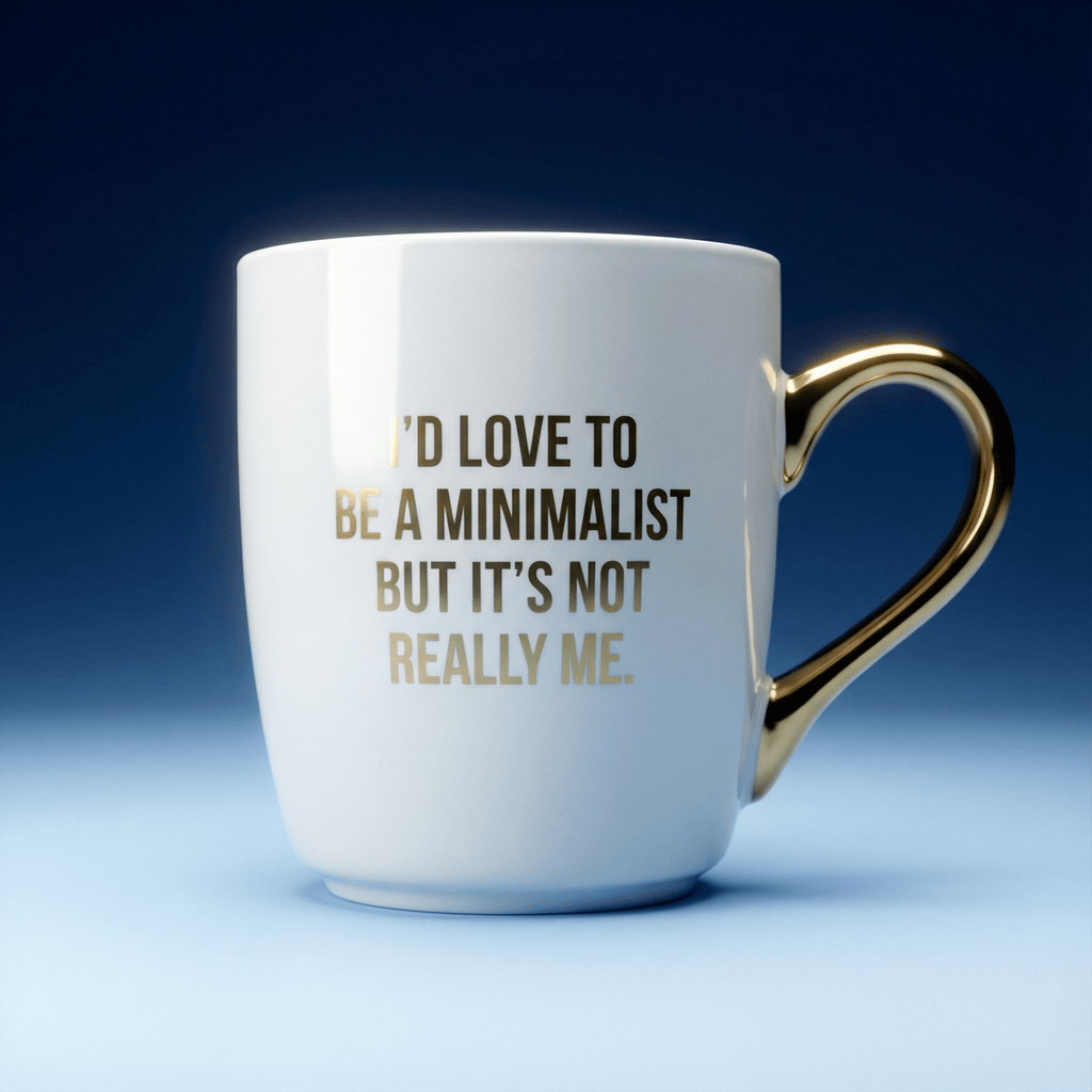 I'd Love To Be A Minimalist Gold Handle Mug | Stoneware Coffee Tea Cup | 16oz by The Bullish Store