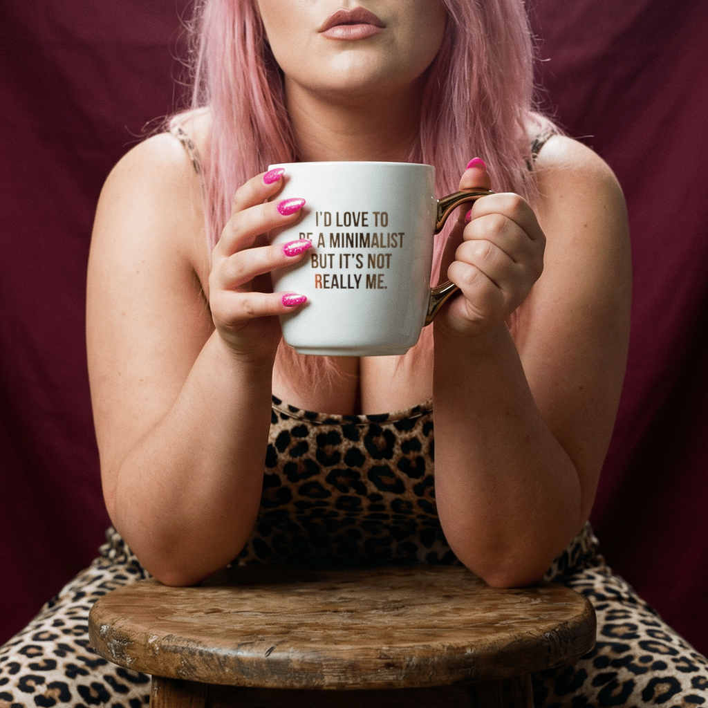 I'd Love To Be A Minimalist Gold Handle Mug | Stoneware Coffee Tea Cup | 16oz by The Bullish Store