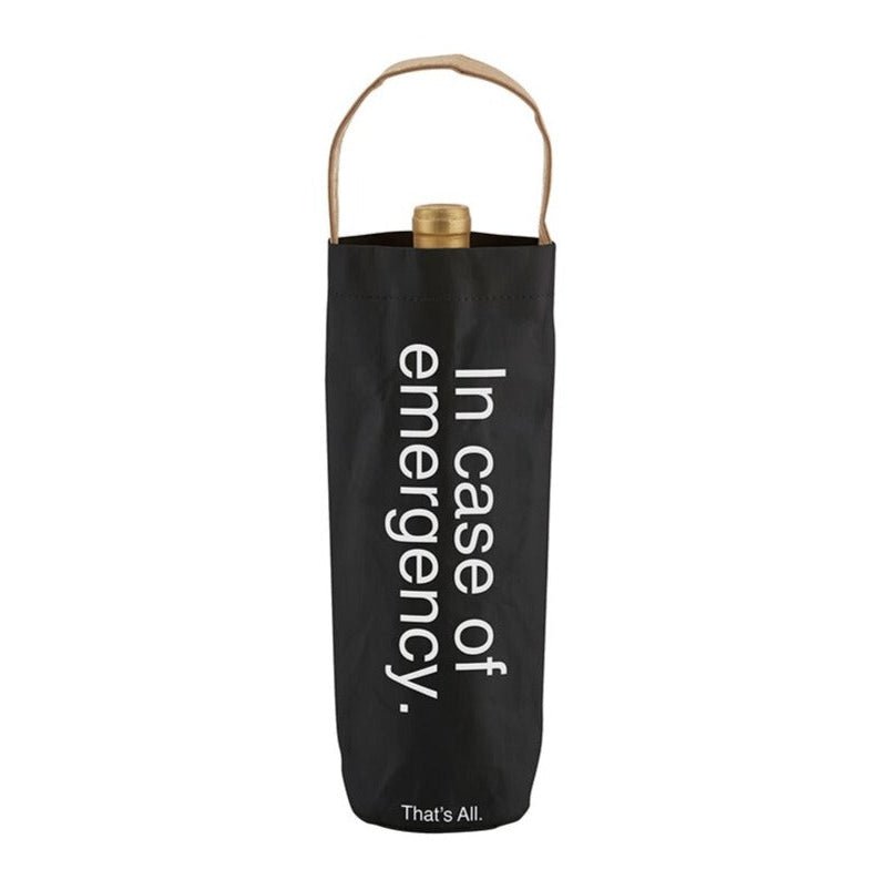In Case Of Emergency Black Wine Bottle Bag | Gloss Black Tote | Holds Standard Wine Bottle for Gifting by The Bullish Store