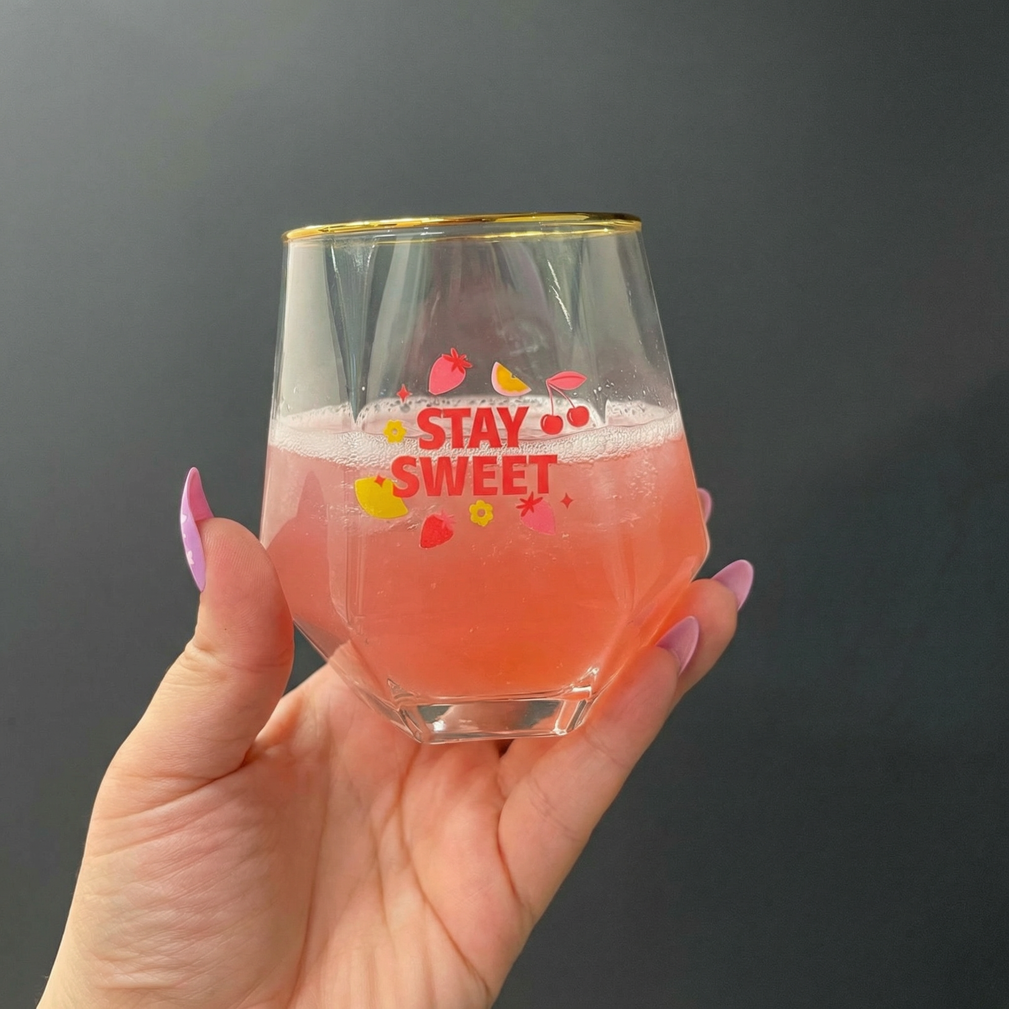 Stay Sweet Beveled Wine Glass | Hexagon Shaped Wine Stemless Glass Tumbler | 10oz by The Bullish Store
