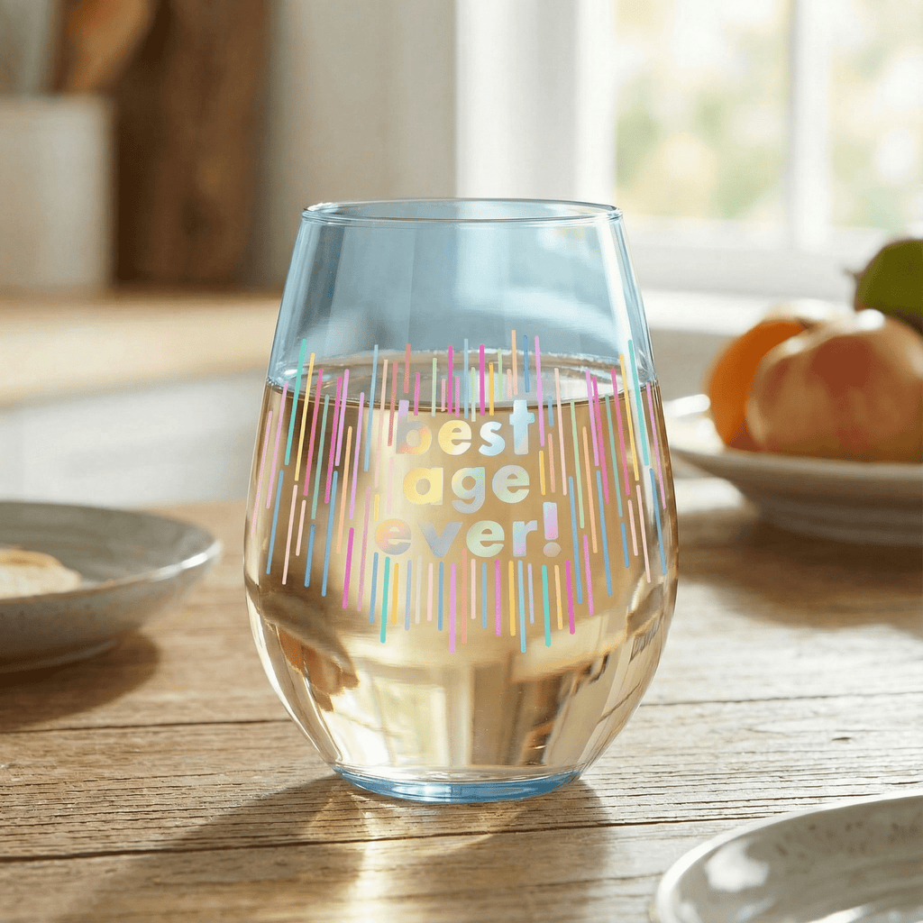 Best Age Ever Jumbo Stemless Wine Glass in Blue | 30 Oz. | Holds an Entire Bottle of Wine by The Bullish Store