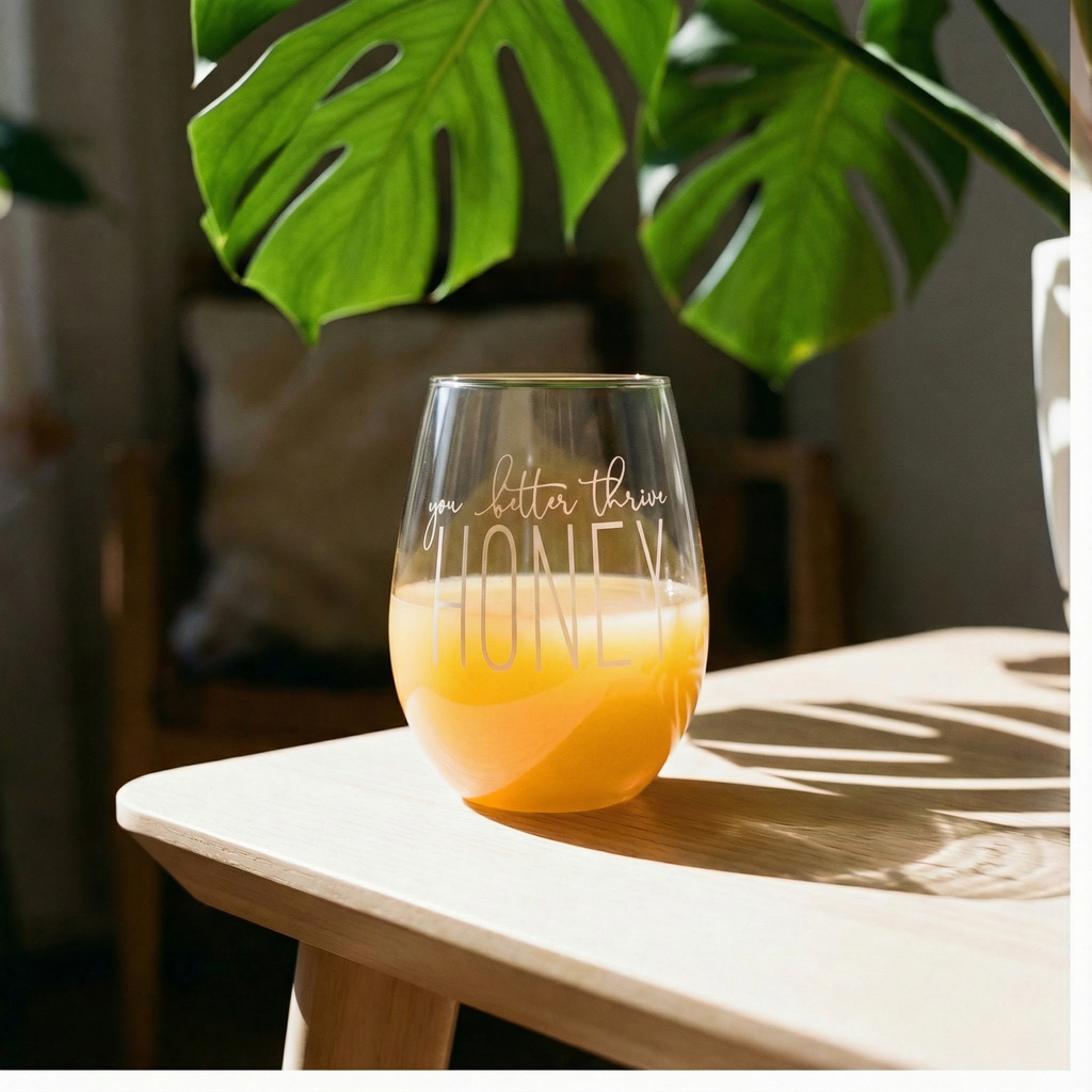 You Better Thrive Honey Wine Glass in Yellow Ombre | Stemless Wine Glass | 20oz by The Bullish Store