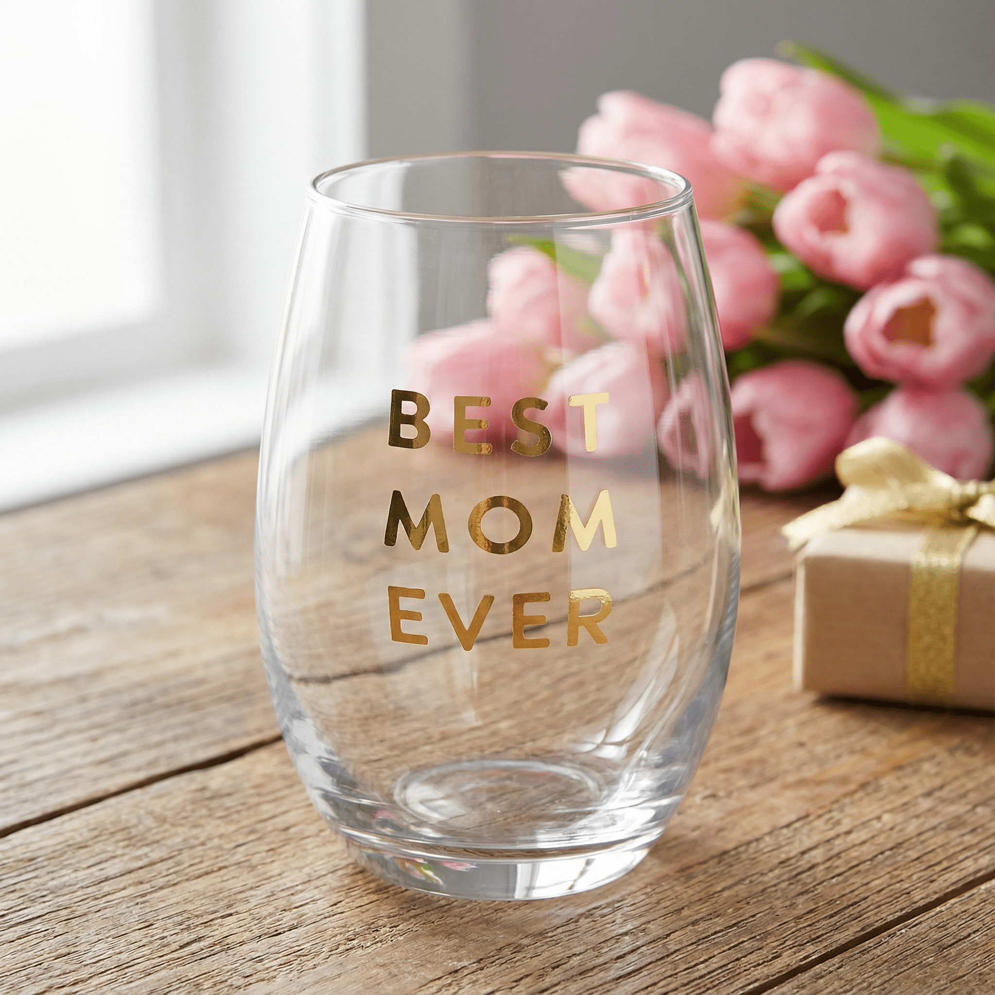 Best Mom Ever Stemless Wine Glass | Crystal Clear Drinkware Gift For Mother's Day | 17 oz by The Bullish Store