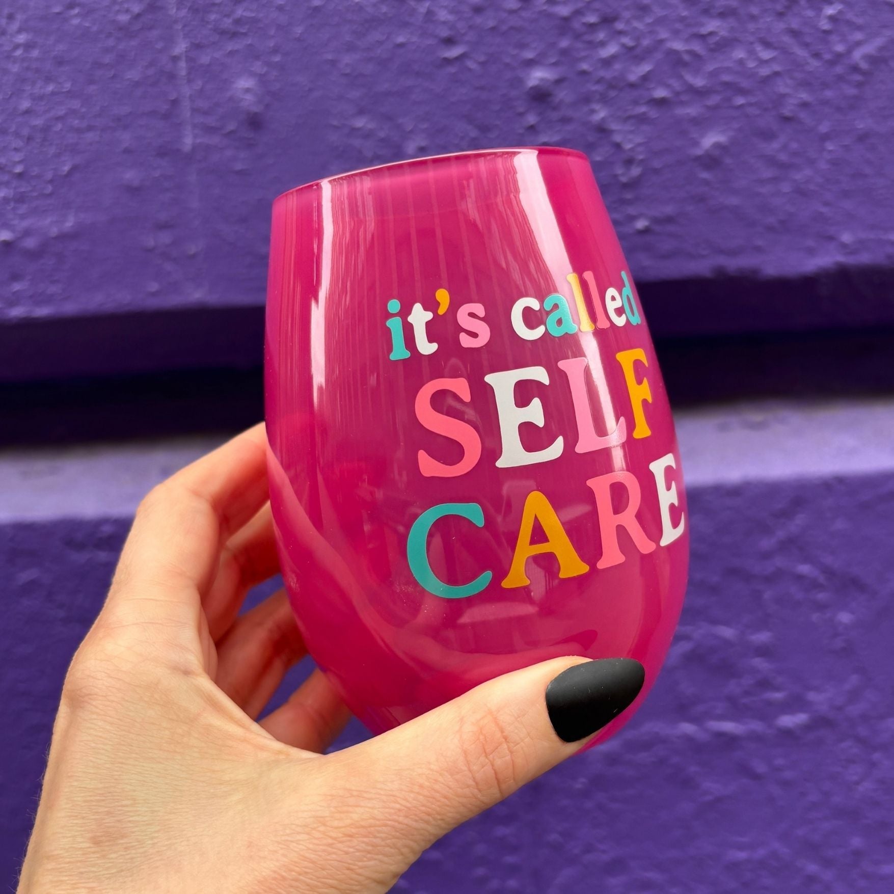 It's Called Self Care Stemless Wine Glass in Pink | 20oz by The Bullish Store