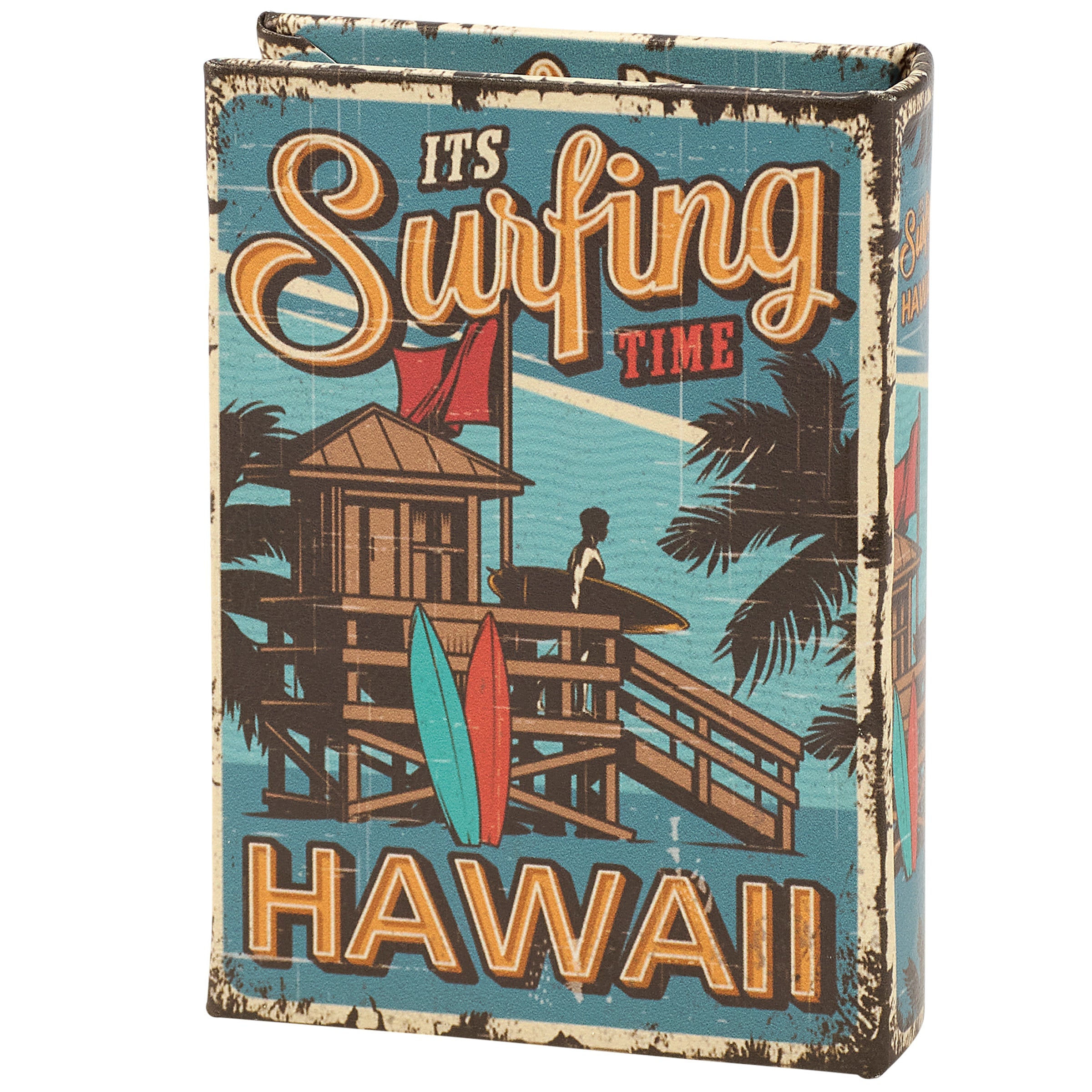 It's Surfing Time Hawaii Book Box | Decorative Vintage Book Shaped Storage Stash Trinket Boxes by The Bullish Store