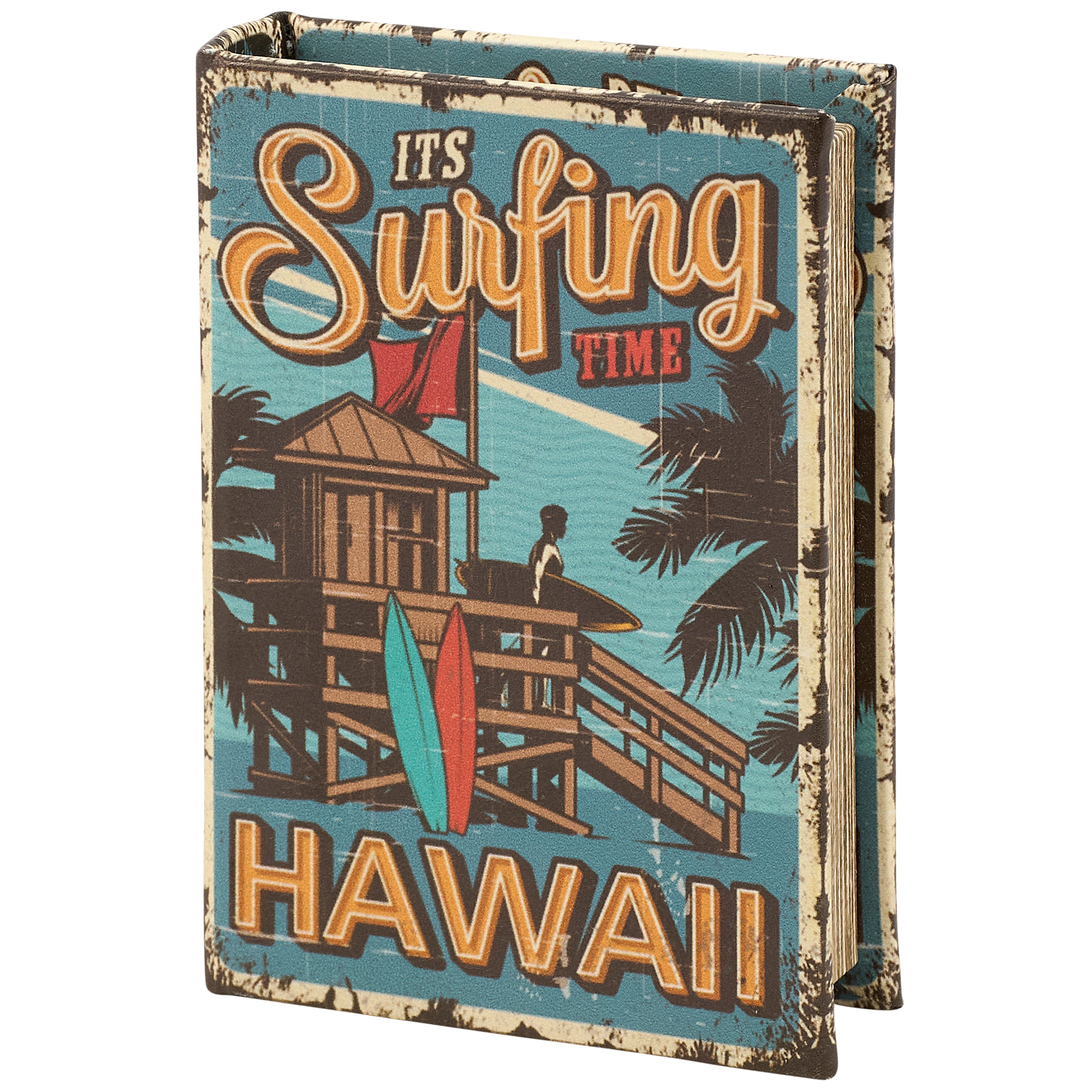 It's Surfing Time Hawaii Book Box | Decorative Vintage Book Shaped Storage Stash Trinket Boxes by The Bullish Store