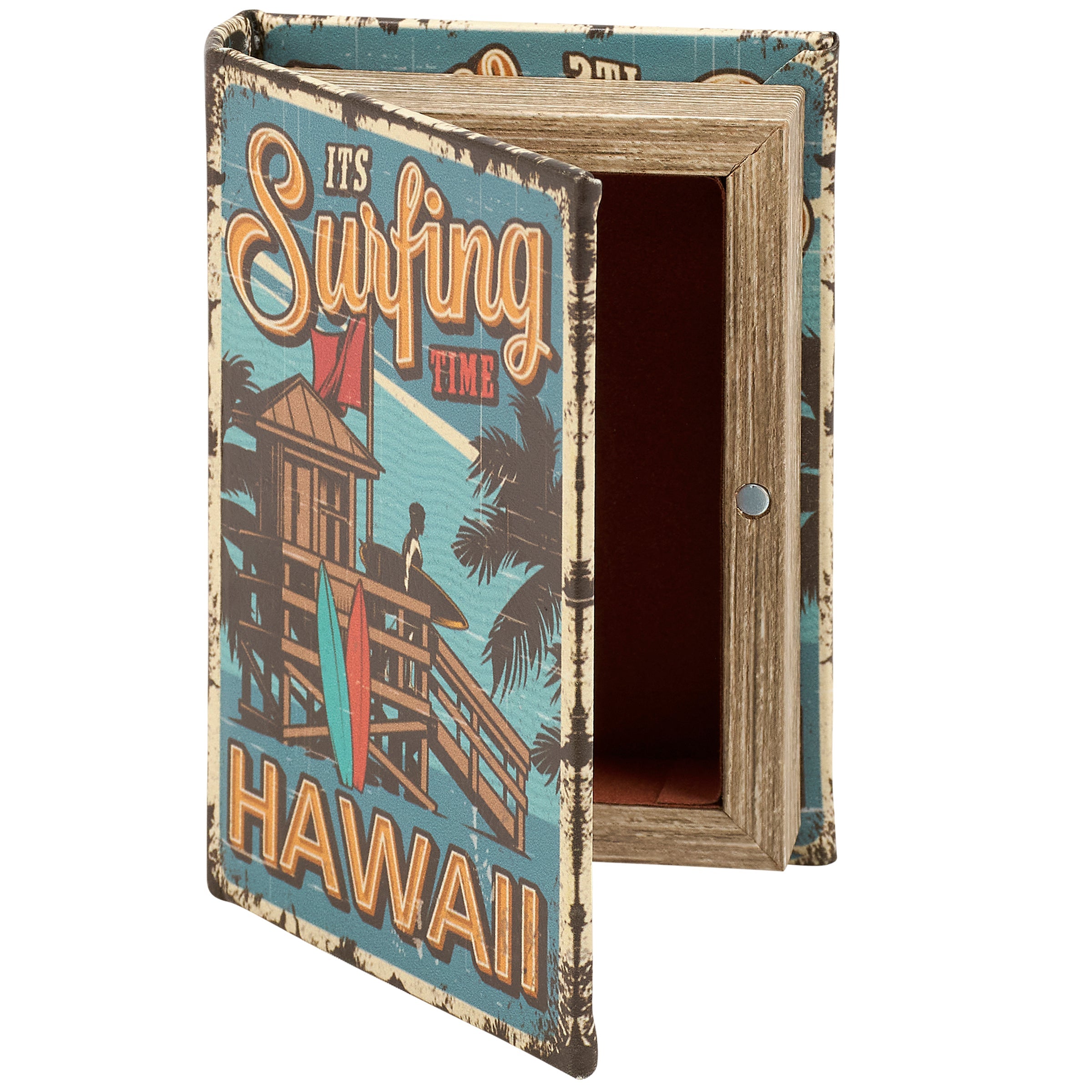 It's Surfing Time Hawaii Book Box | Decorative Vintage Book Shaped Storage Stash Trinket Boxes by The Bullish Store