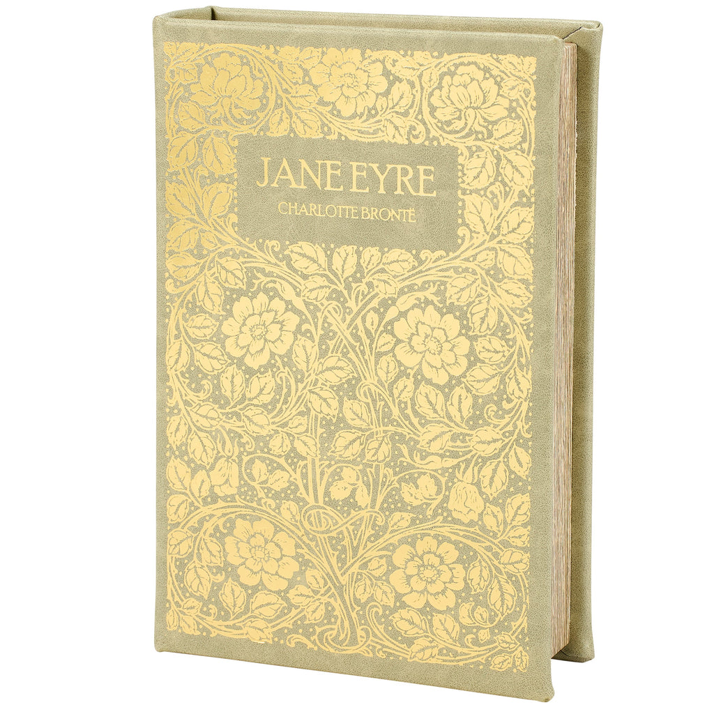 Jane Eyre Gold Floral Book Box | Faux Leather Wrap Book Shaped Storage Stash Trinket Box by The Bullish Store