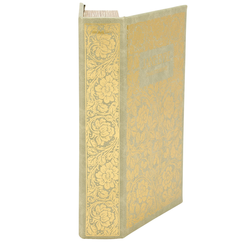 Jane Eyre Gold Floral Book Box | Faux Leather Wrap Book Shaped Storage Stash Trinket Box by The Bullish Store