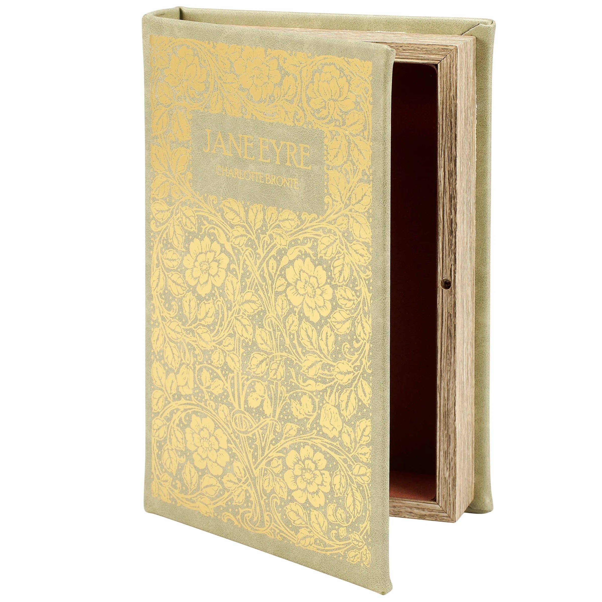 Jane Eyre Gold Floral Book Box | Faux Leather Wrap Book Shaped Storage Stash Trinket Box by The Bullish Store