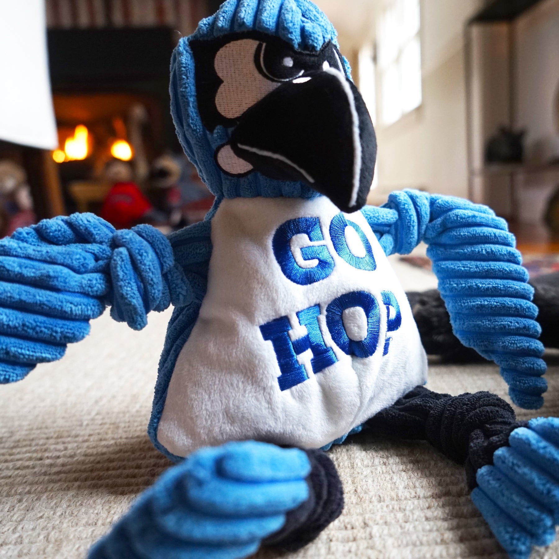 NCAA Mascot Johns Hopkins University, Jay the Blue Jay Knottie® Plush Dog Toy by HuggleHounds