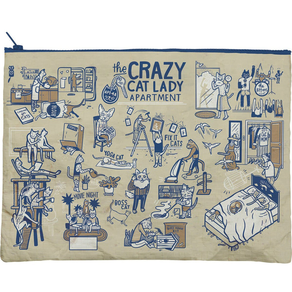 Jumbo Pouch Crazy Cat Lady Apartment Recycled Material Jumbo Zipper Folder | 14.25" x 10" by The Bullish Store