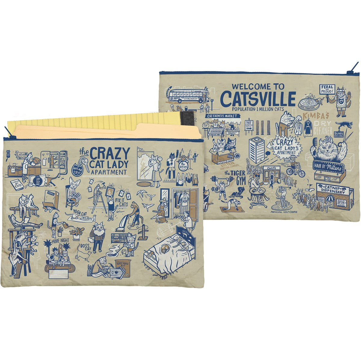 Jumbo Pouch Crazy Cat Lady Apartment Recycled Material Jumbo Zipper Folder | 14.25" x 10" by The Bullish Store