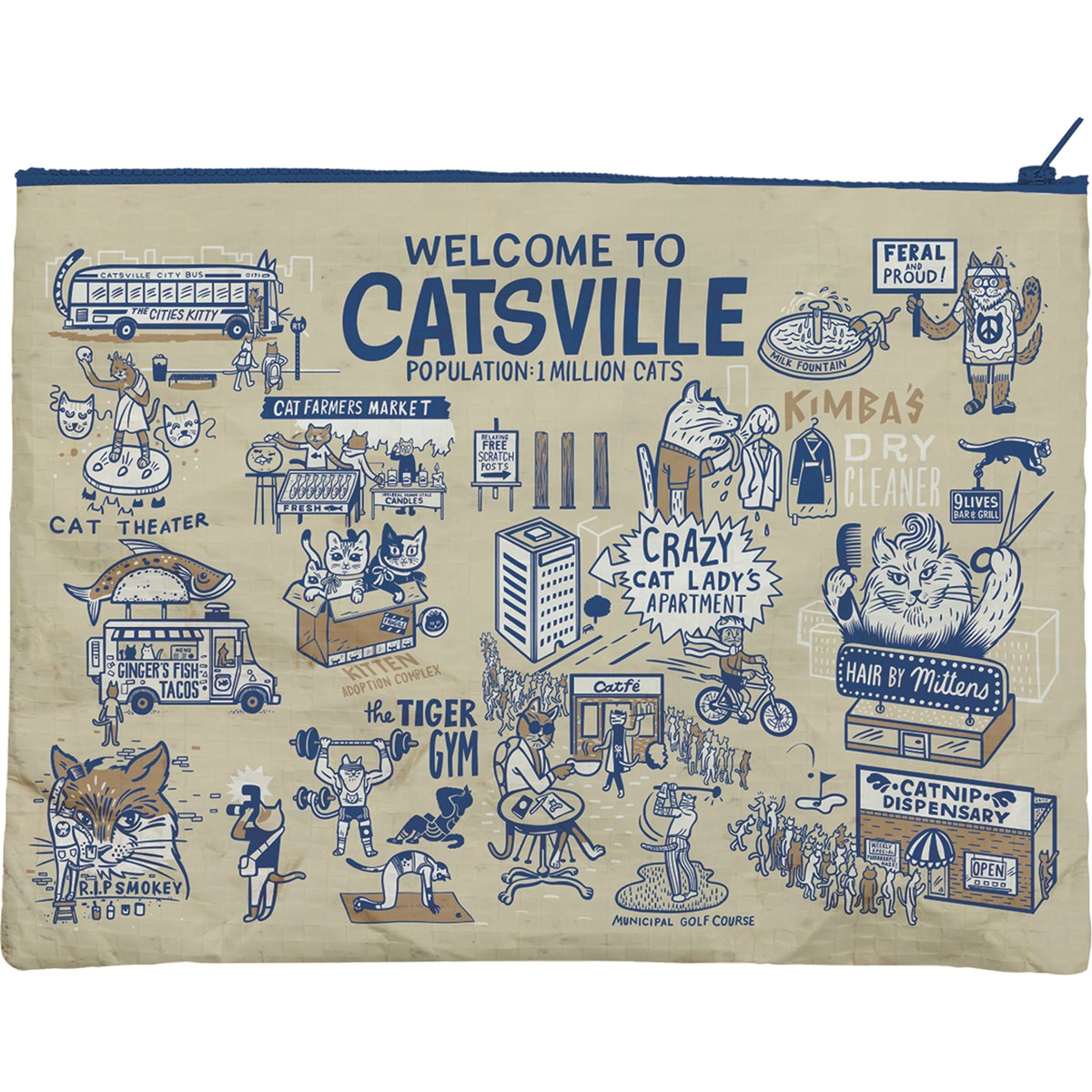 Jumbo Pouch Crazy Cat Lady Apartment Recycled Material Jumbo Zipper Folder | 14.25" x 10" by The Bullish Store