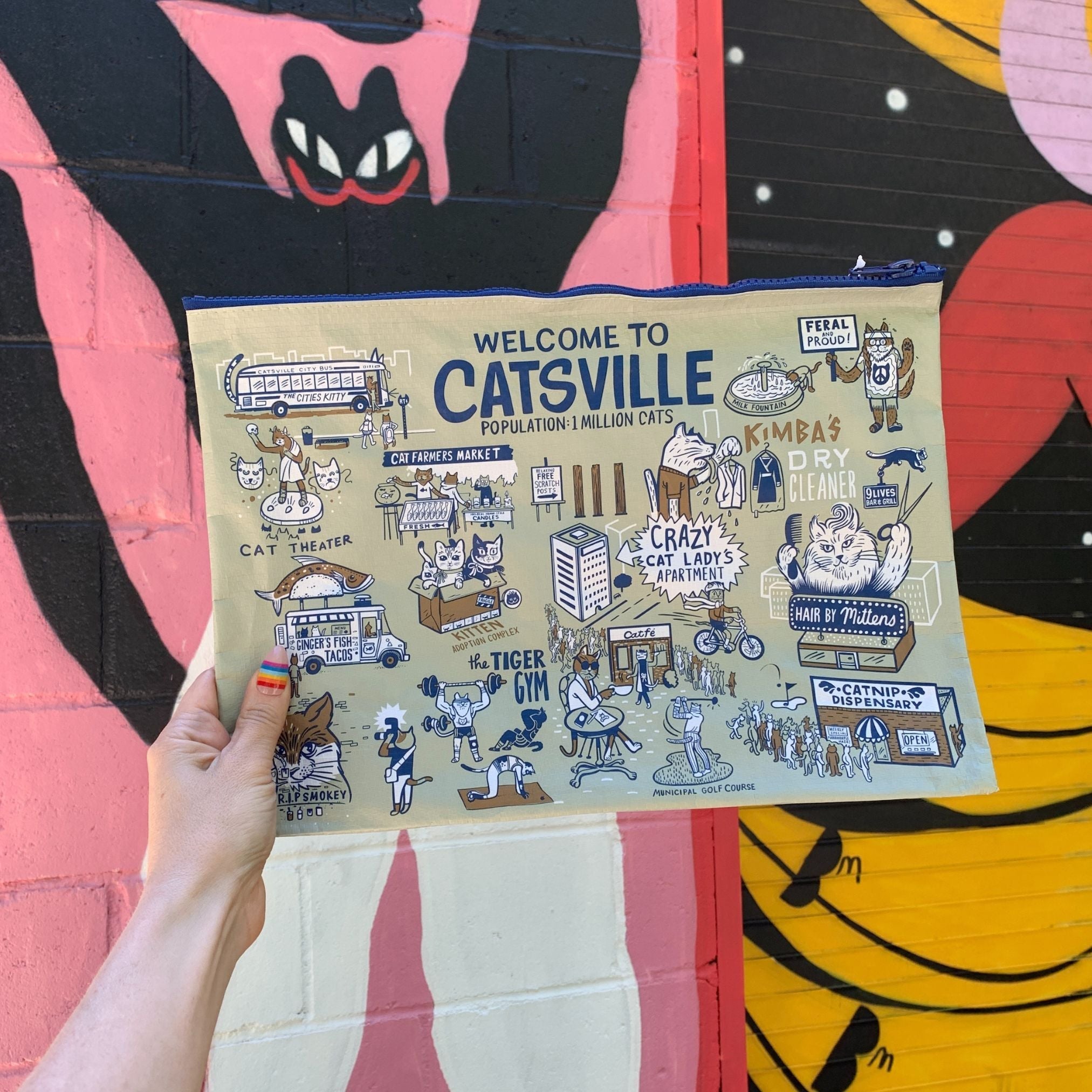 Jumbo Pouch Crazy Cat Lady Apartment Recycled Material Jumbo Zipper Folder | 14.25" x 10" by The Bullish Store