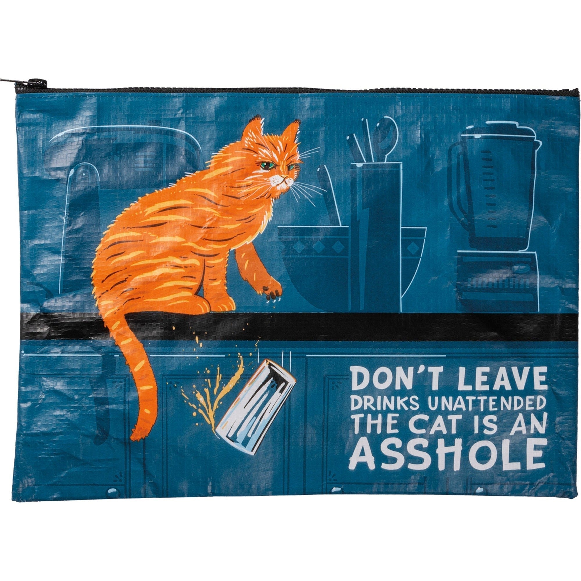 Jumbo Pouch Don't Leave Drinks Unattended Cat Design Recycled Material Jumbo Zipper Folder | 14.25" x 10" by The Bullish Store