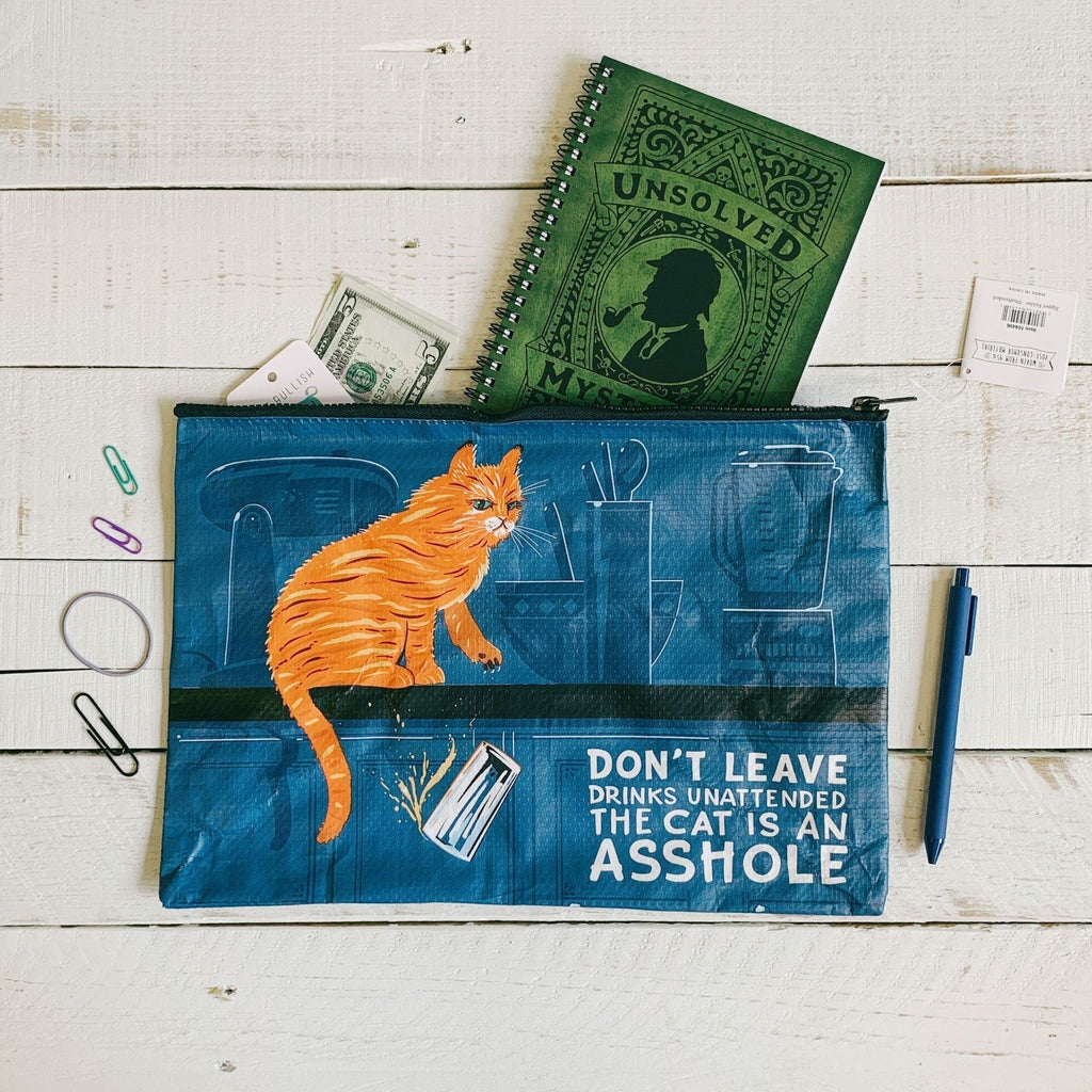 Jumbo Pouch Don't Leave Drinks Unattended Cat Design Recycled Material Jumbo Zipper Folder | 14.25" x 10" by The Bullish Store