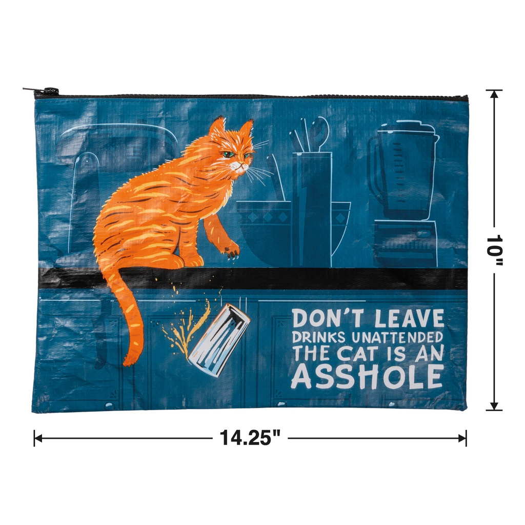 Jumbo Pouch Don't Leave Drinks Unattended Cat Design Recycled Material Jumbo Zipper Folder | 14.25" x 10" by The Bullish Store
