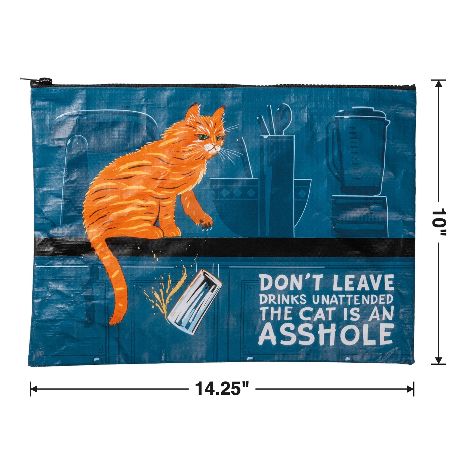 Jumbo Pouch Don't Leave Drinks Unattended Cat Design Recycled Material Jumbo Zipper Folder | 14.25" x 10" by The Bullish Store