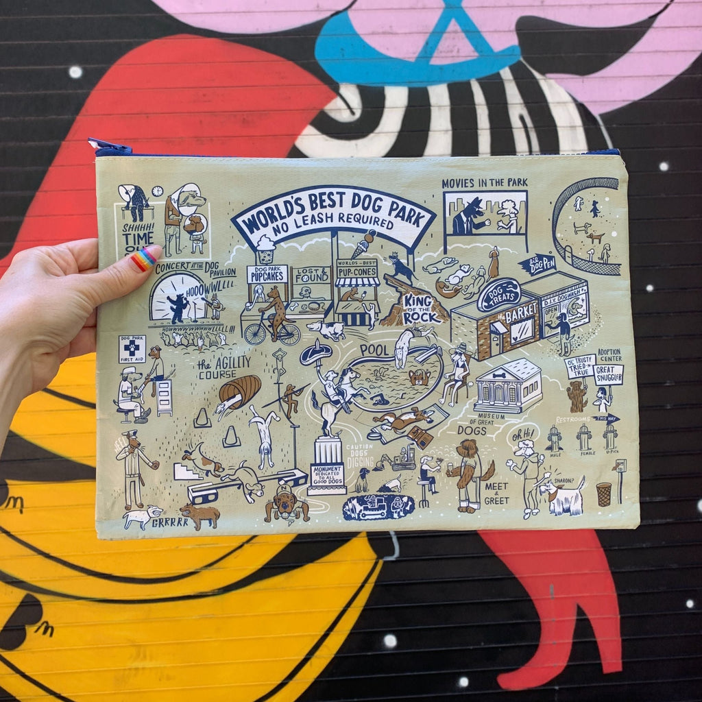 Jumbo Pouch World's Best Dog Park No Leash Required Recycled Material Jumbo Zipper Folder | 14.25" x 10" by The Bullish Store