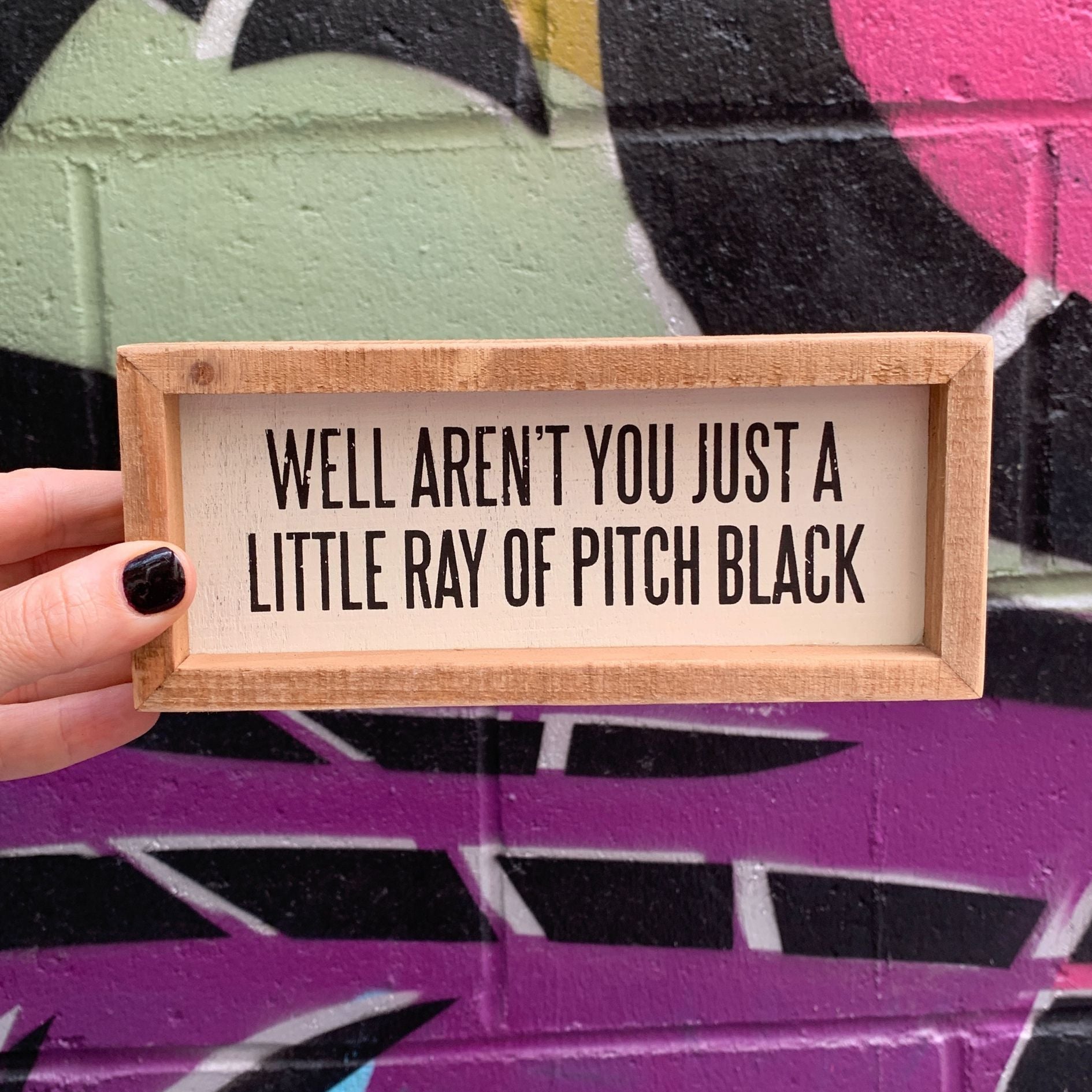 Just A Little Ray Of Pitch Black Inset Wooden Box Sign | 7" x 3" Quote Decor by The Bullish Store