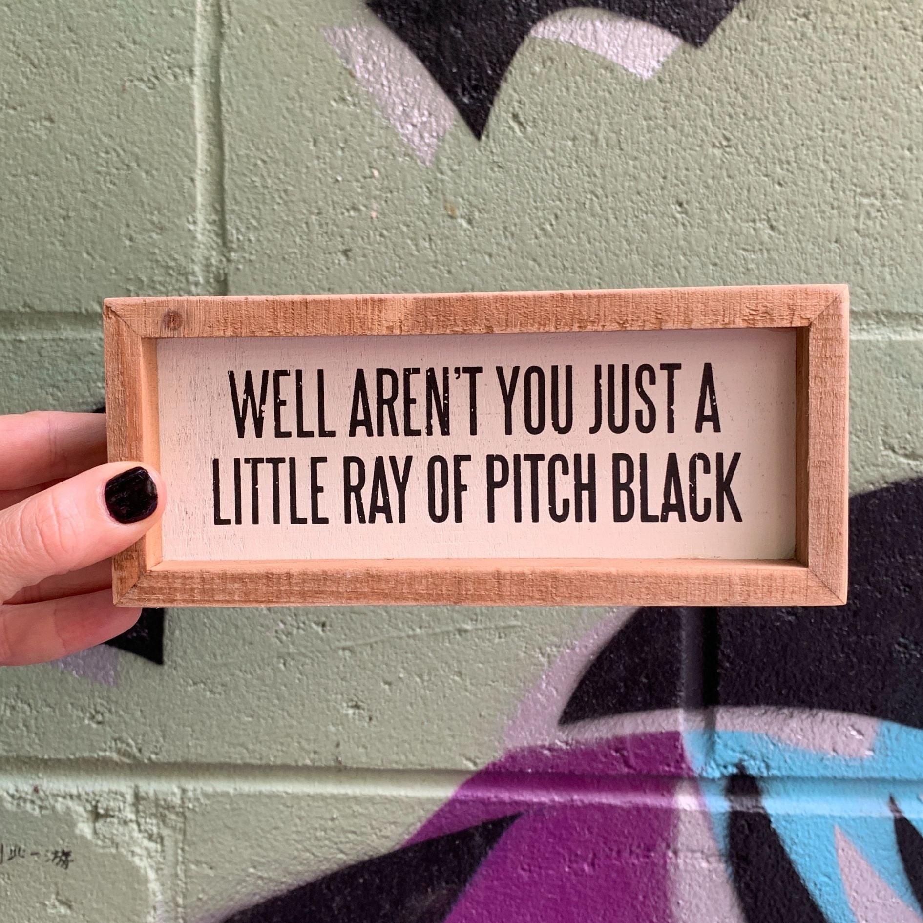 Just A Little Ray Of Pitch Black Inset Wooden Box Sign | 7" x 3" Quote Decor by The Bullish Store
