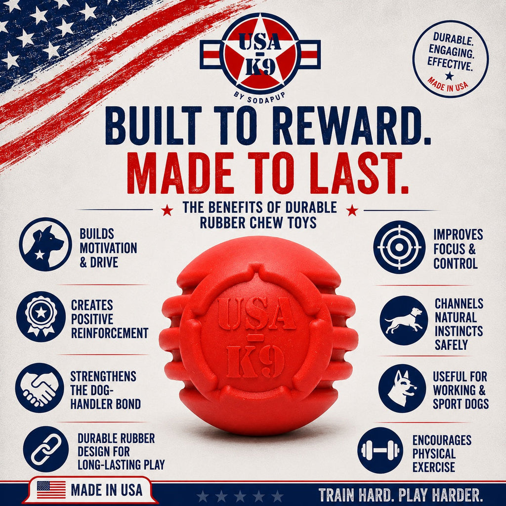 USA-K9 Stars and Stripes Rubber Dog Toy | K9 Handler Reward Toy | Red | USA Made by SodaPup/True Dogs, LLC