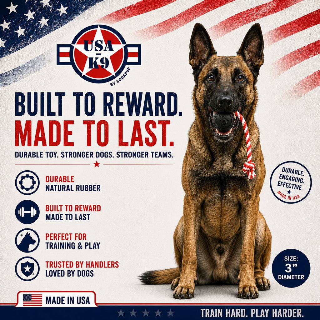 USA-K9 Magnum Stars and Stripes Rubber Dog Toy | K9 Handler Reward Toy | USA Made by SodaPup/True Dogs, LLC