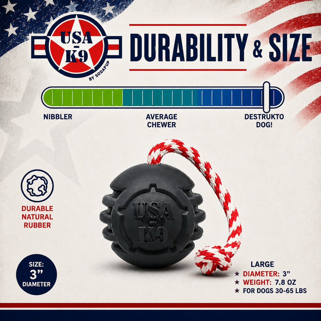 USA-K9 Magnum Stars and Stripes Rubber Dog Toy | K9 Handler Reward Toy | USA Made by SodaPup/True Dogs, LLC