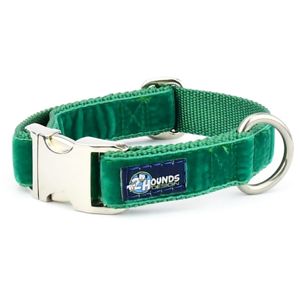 Kelly Green Velvet Essential Dog Collar by 2 Hounds Design