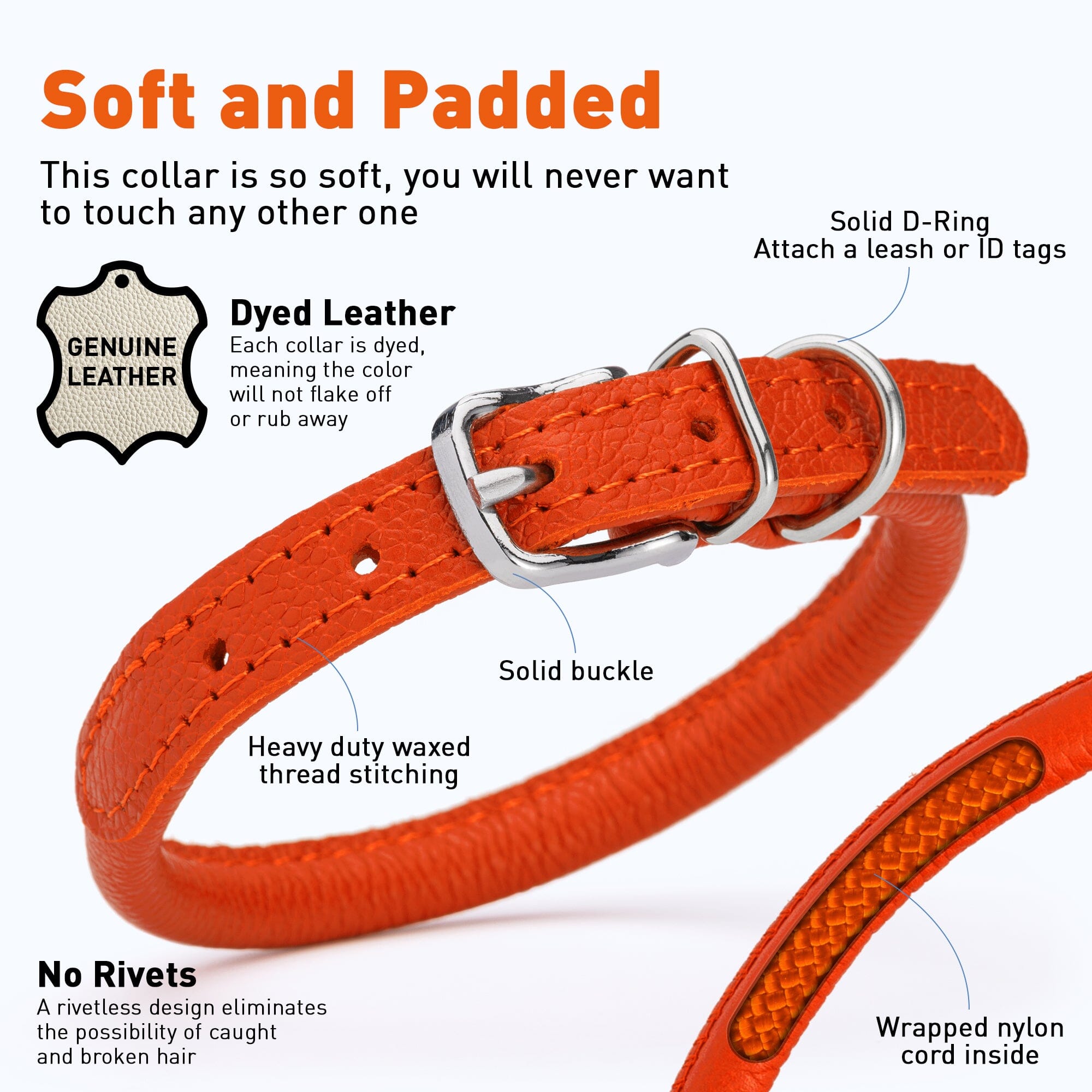 Soft Leather Round Dog Collar by Dogline