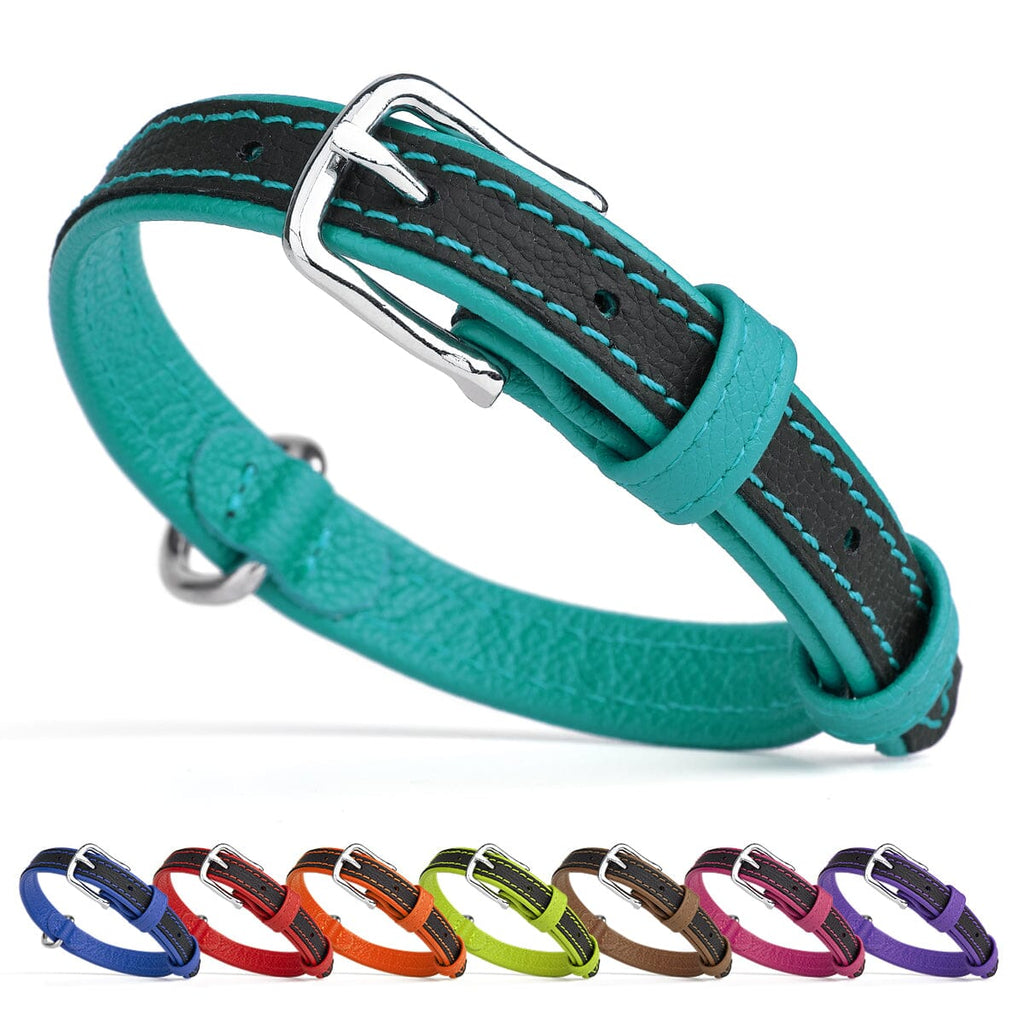 Soft Leather Dual-Color Flat Dog Collar by Dogline