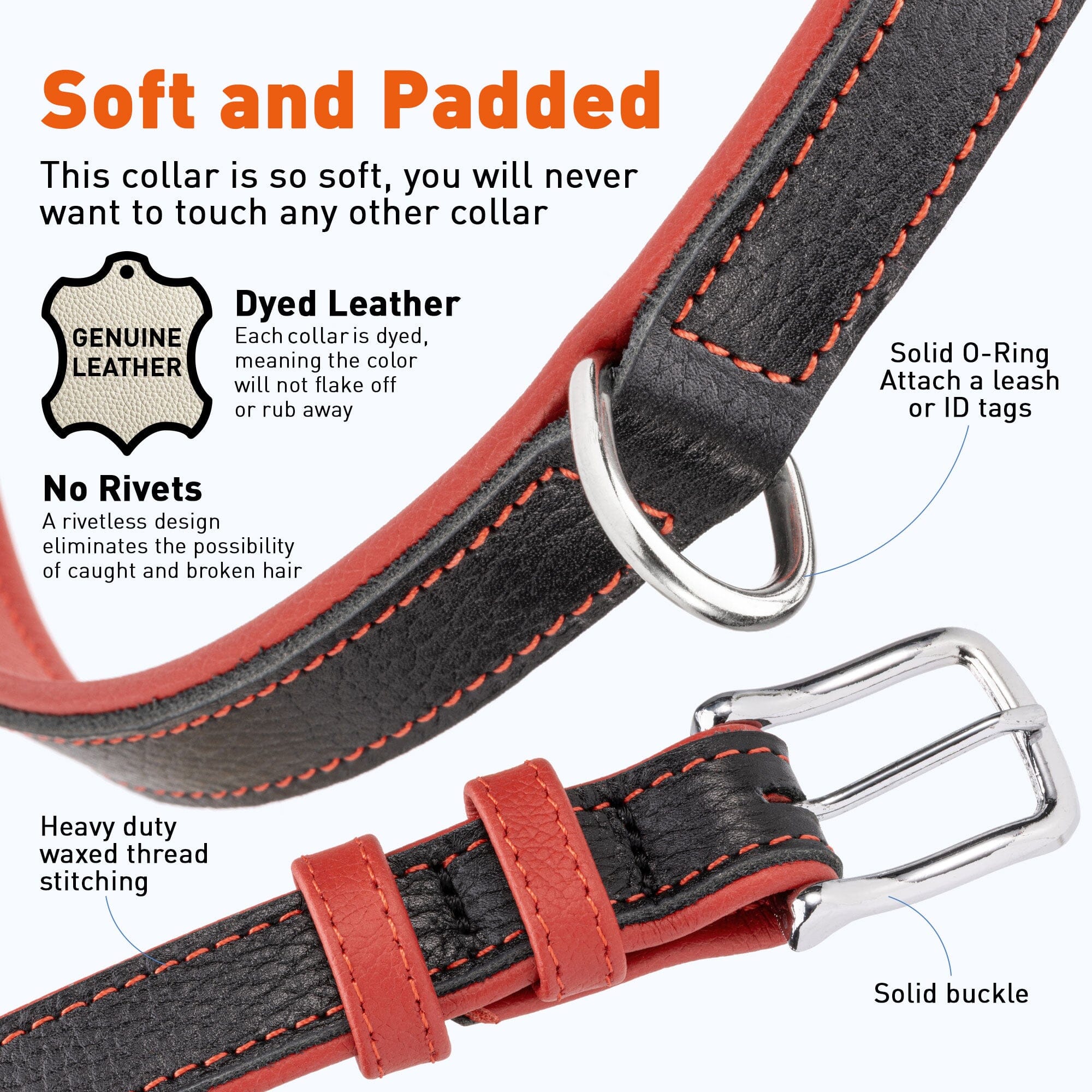 Soft Leather Dual-Color Flat Dog Collar by Dogline