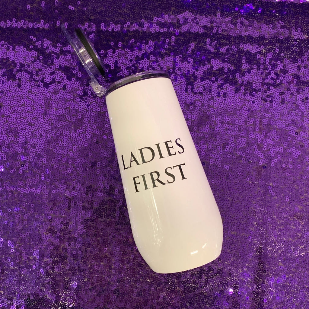 Ladies First Champagne Tumbler with Fliptop Lid | Stainless Steel Insulated Flute by The Bullish Store