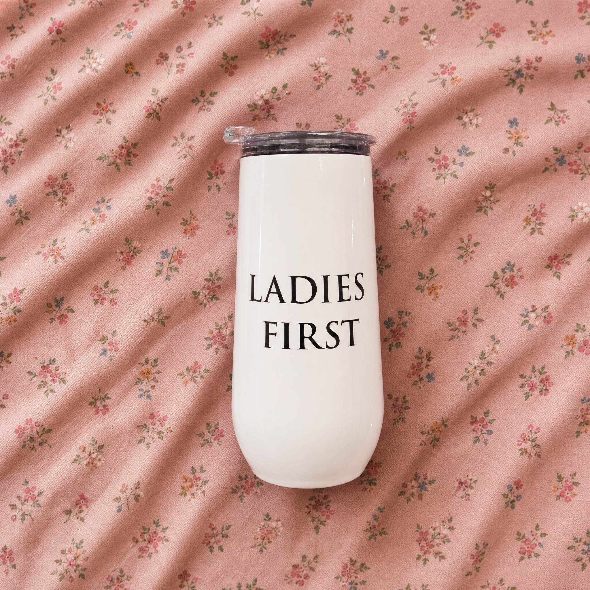 Ladies First Champagne Tumbler with Fliptop Lid | Stainless Steel Insulated Flute by The Bullish Store