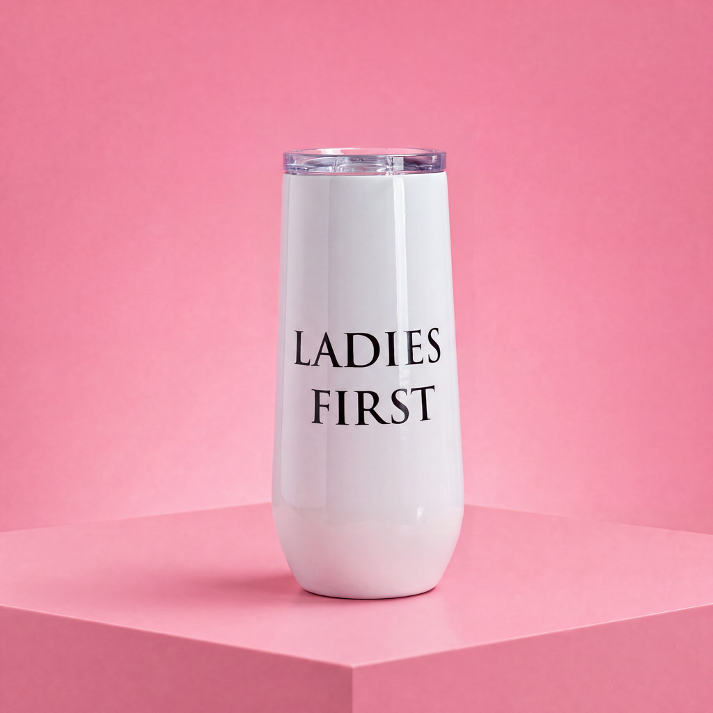 Ladies First Champagne Tumbler with Fliptop Lid | Stainless Steel Insulated Flute by The Bullish Store