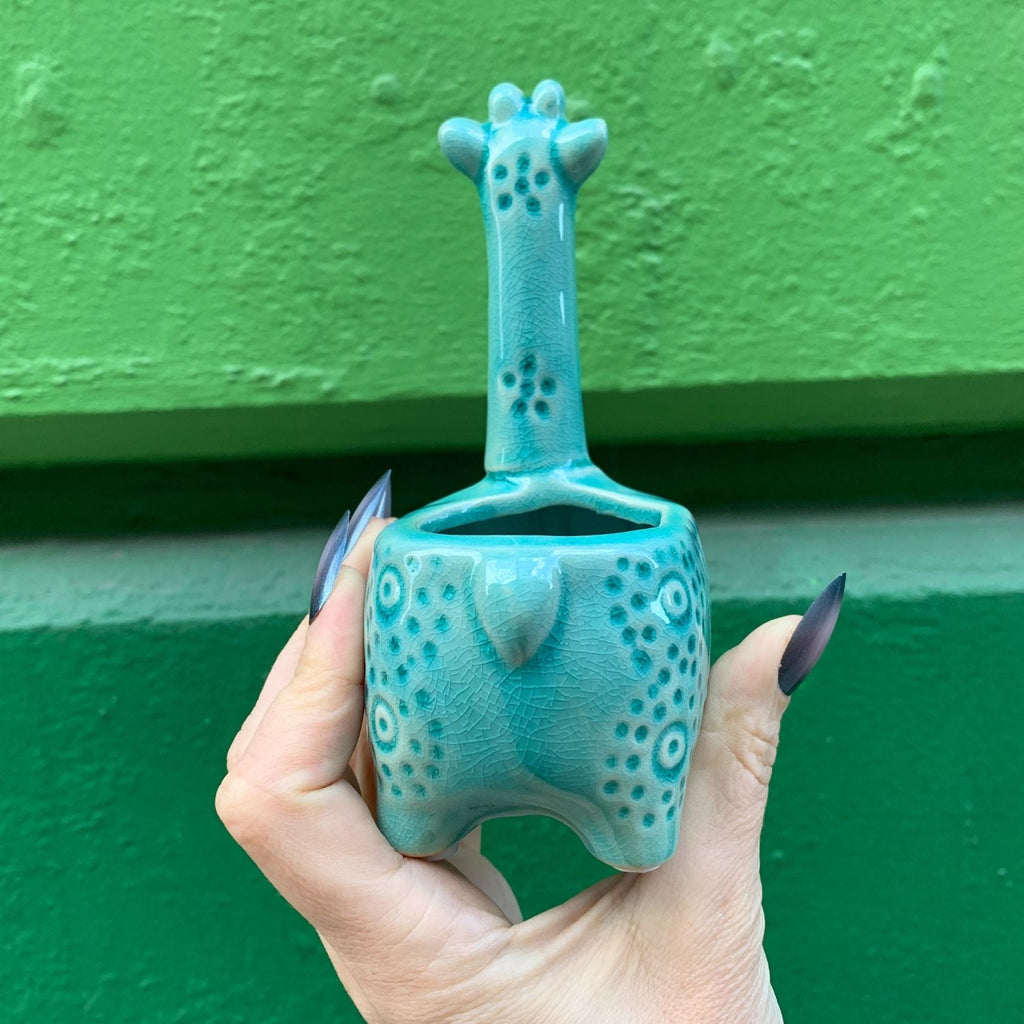 Lake Blue Giraffe Planter | Small Ceramic Succulents Pot | 6" Tall by The Bullish Store