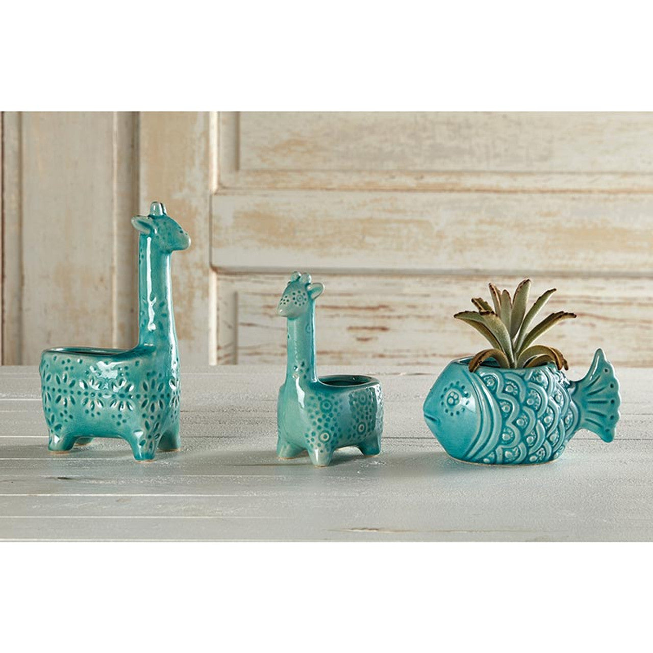 Lake Blue Giraffe Planter | Small Ceramic Succulents Pot | 6" Tall by The Bullish Store