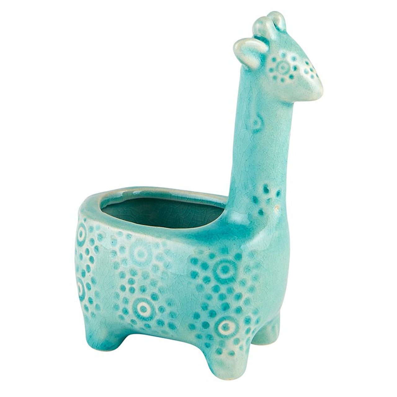 Lake Blue Giraffe Planter | Small Ceramic Succulents Pot | 6" Tall by The Bullish Store