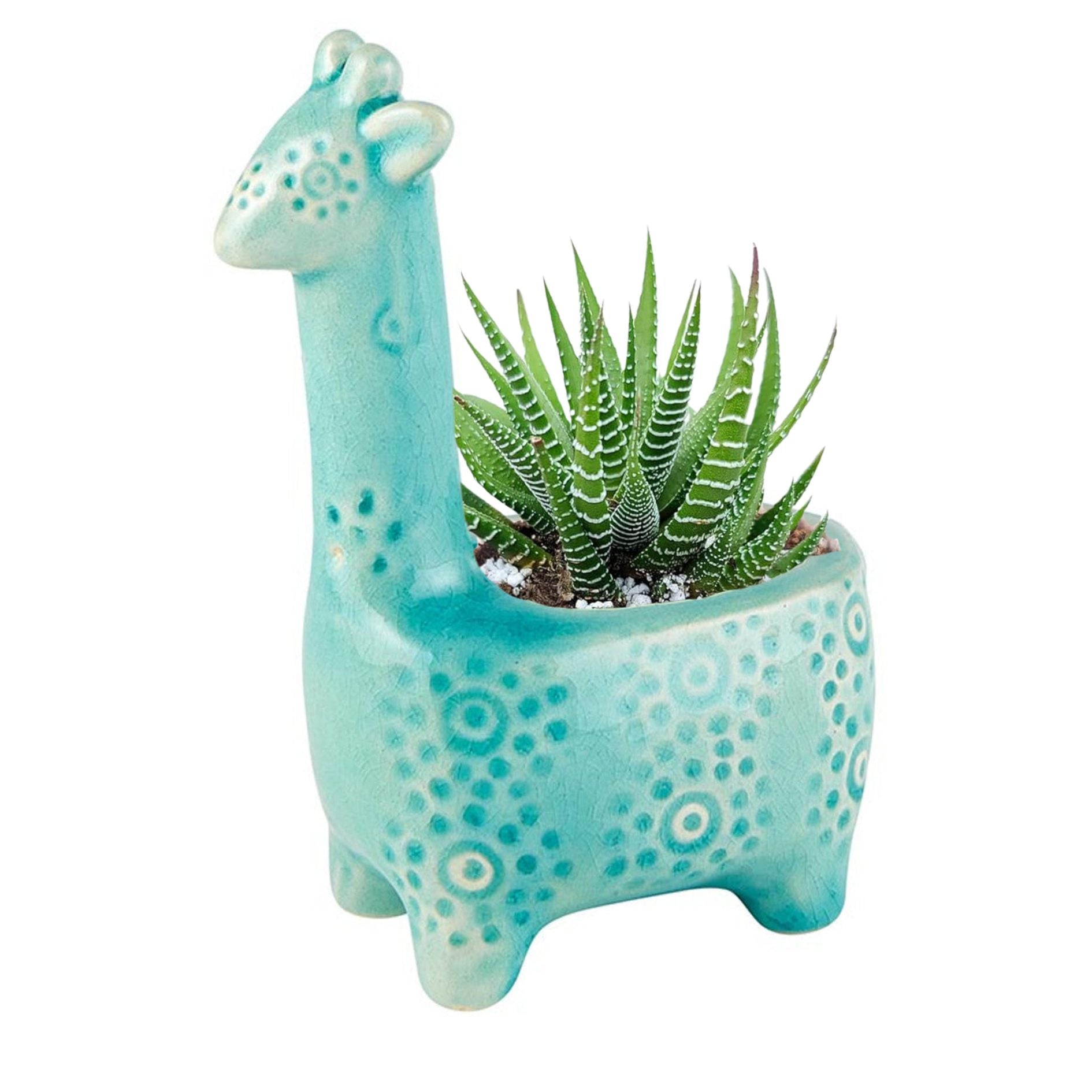 Lake Blue Giraffe Planter | Small Ceramic Succulents Pot | 6" Tall by The Bullish Store