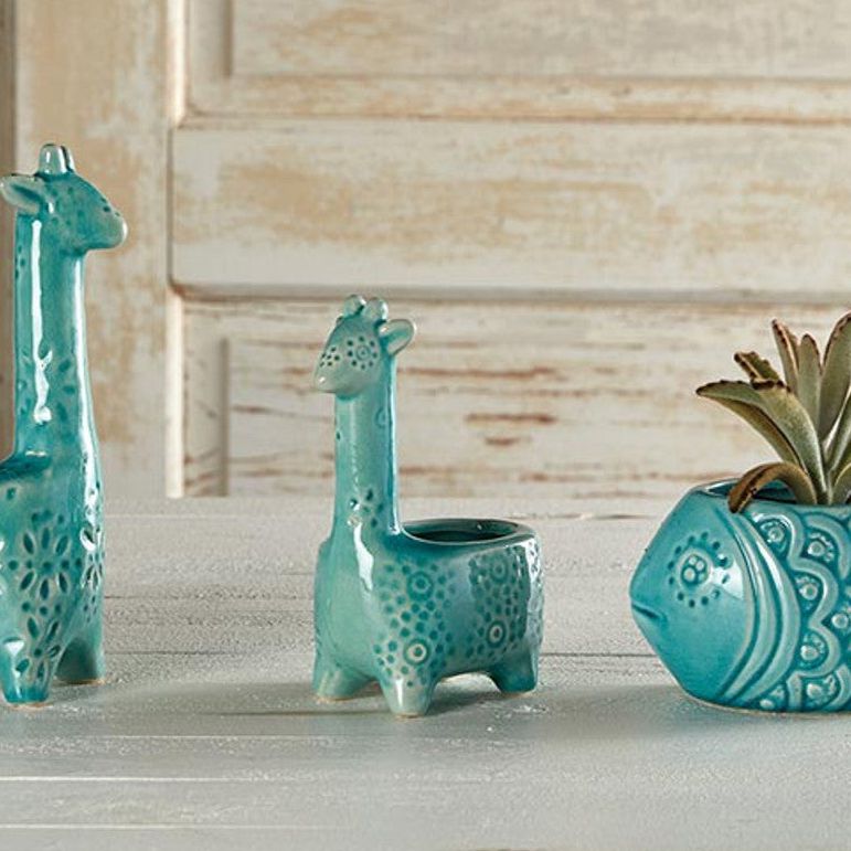 Lake Blue Giraffe Planter | Small Ceramic Succulents Pot | 6" Tall by The Bullish Store