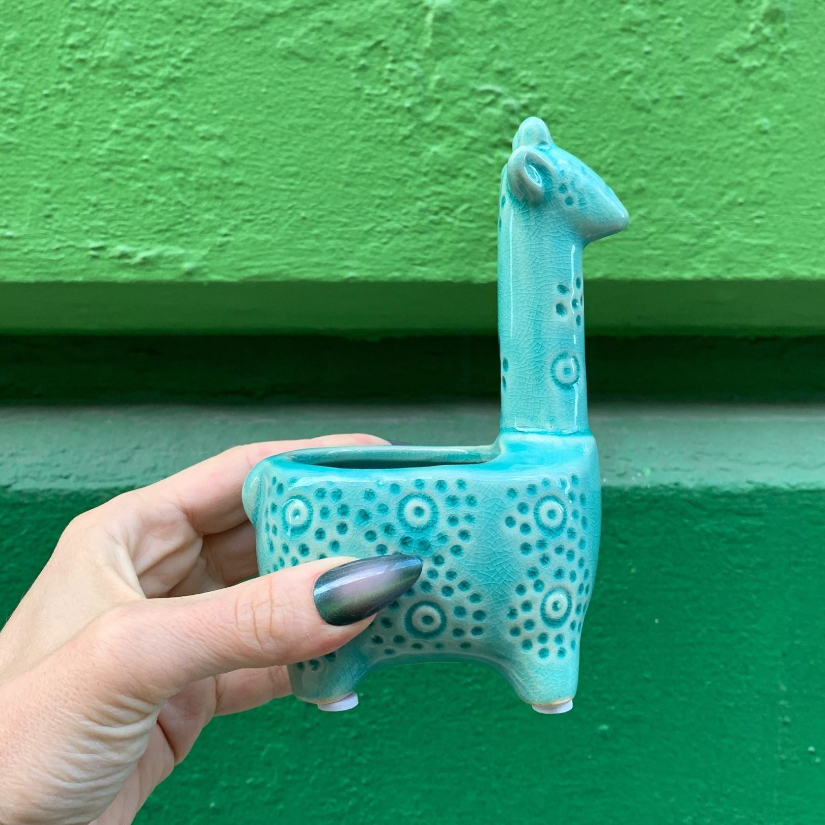Lake Blue Giraffe Planter | Small Ceramic Succulents Pot | 6" Tall by The Bullish Store