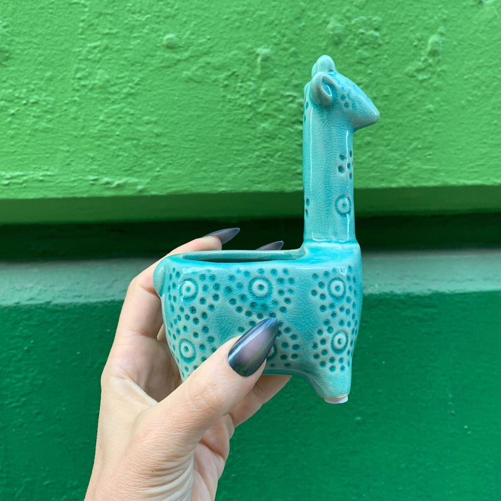 Lake Blue Giraffe Planter | Small Ceramic Succulents Pot | 6" Tall by The Bullish Store