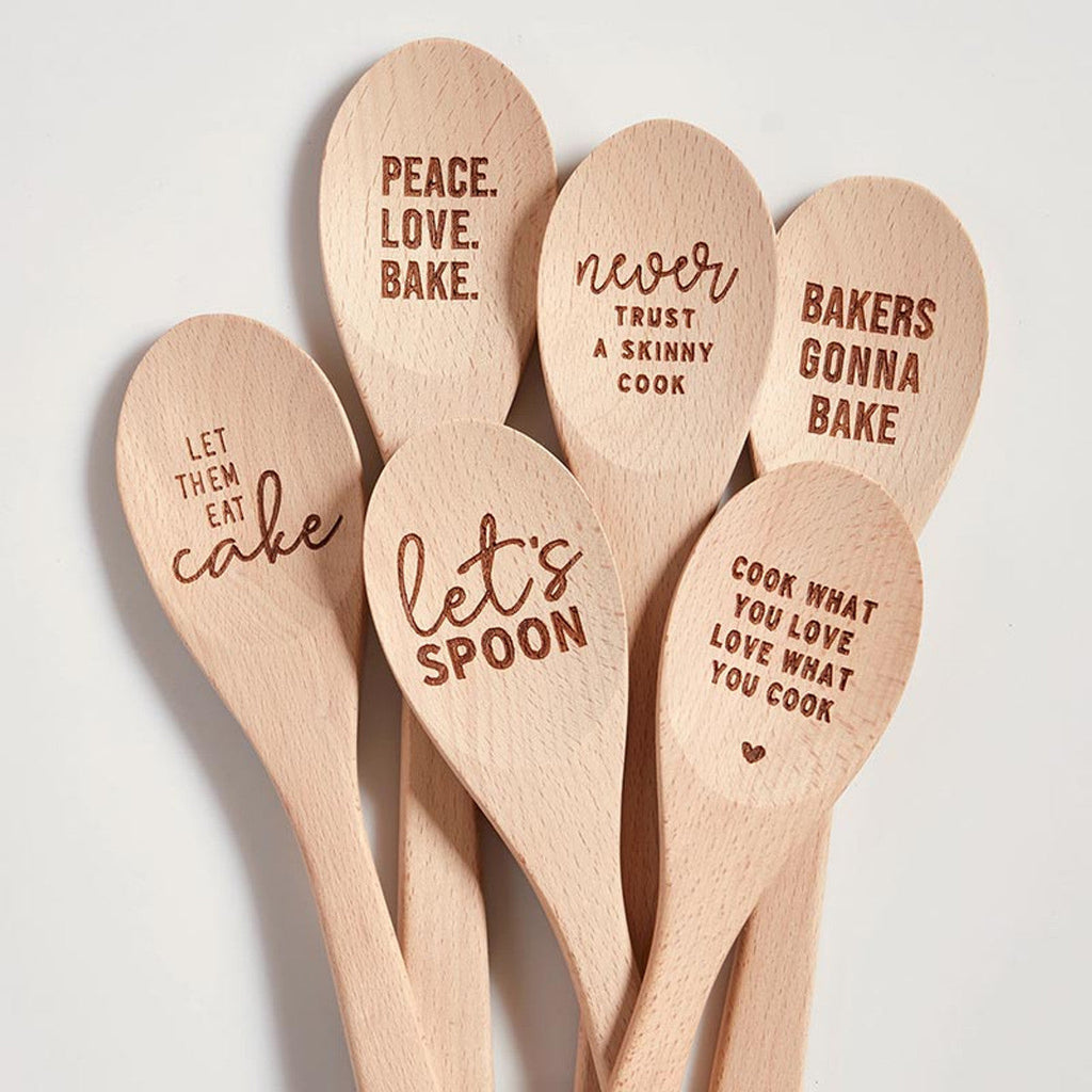 Let's Spoon Wooden Cooking Spoon | Beech Wood Kitchen Utensil in Canvas Gift Bag by The Bullish Store