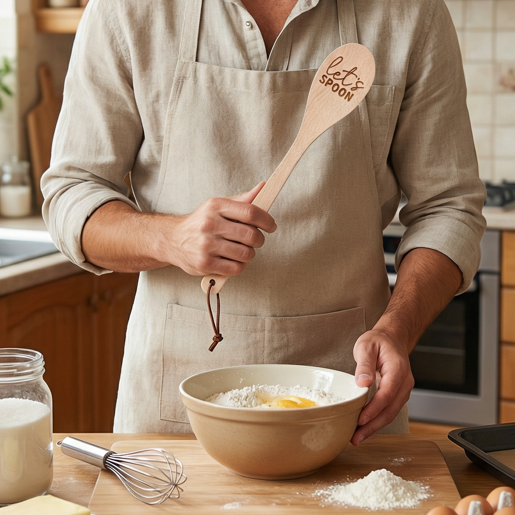 Let's Spoon Wooden Cooking Spoon | Beech Wood Kitchen Utensil in Canvas Gift Bag by The Bullish Store