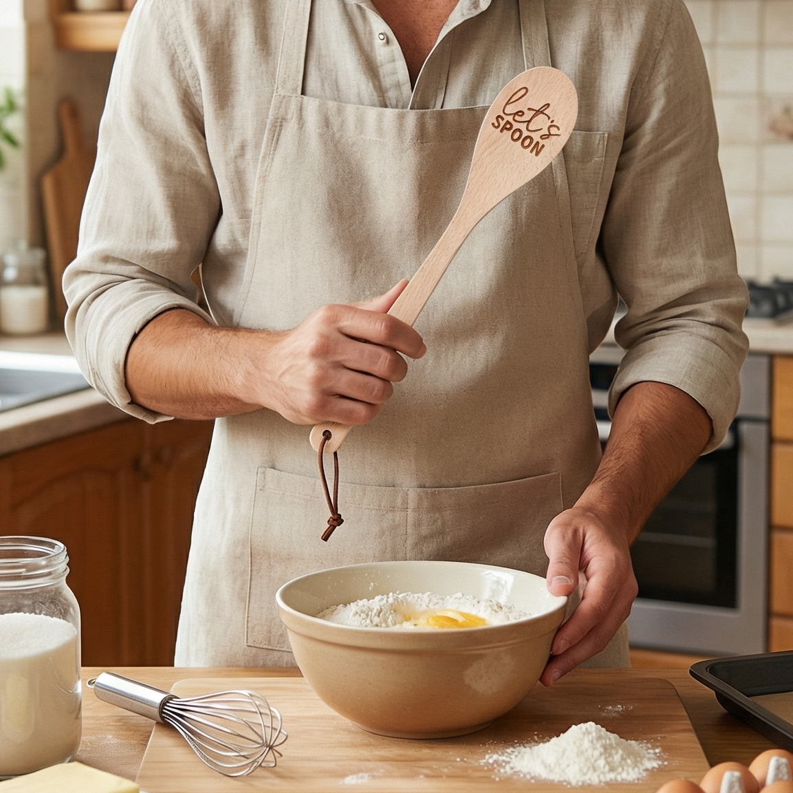 Let's Spoon Wooden Cooking Spoon | Beech Wood Kitchen Utensil in Canvas Gift Bag by The Bullish Store