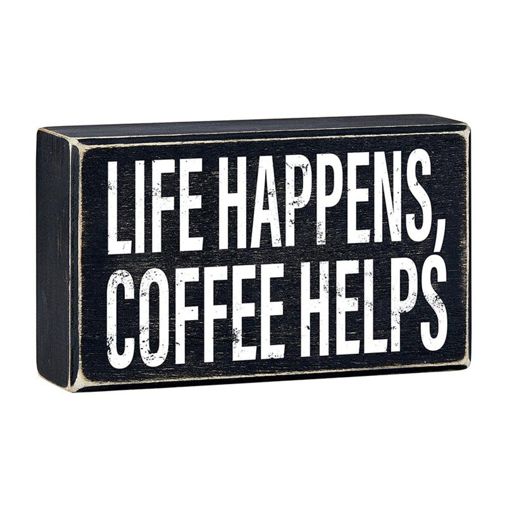 Life Happens, Coffee Helps Box Sign | Wooden Box Wall Tabletop Decor | 6" x 3.5" by The Bullish Store