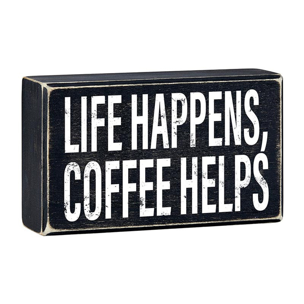 Life Happens, Coffee Helps Box Sign | Wooden Box Wall Tabletop Decor | 6" x 3.5" by The Bullish Store